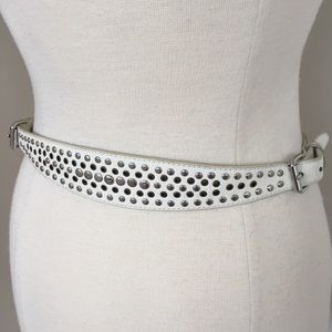 Divided Faux Leather Belt w Stud & Grommet Detail